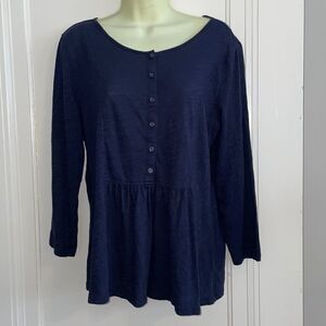 Banana Republic navy blue knit button front blouse